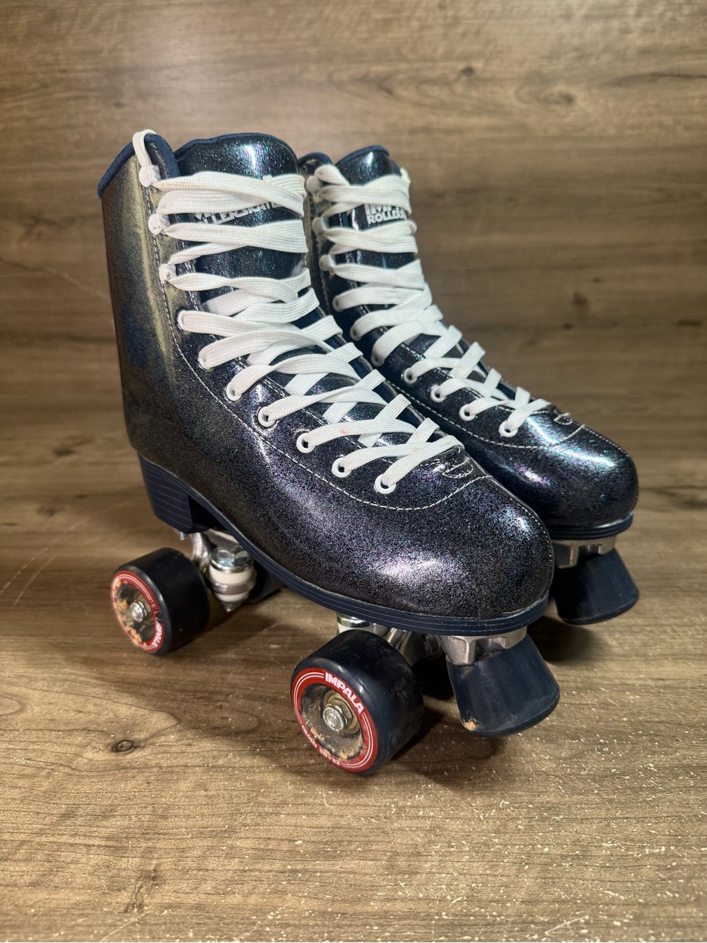 Impala Sidewalk Roller Skates Womens 8 Black Holographic Glitter Quad Skates